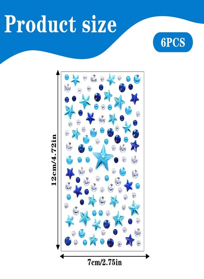 Gtziqa 6 Sheets Blue Face Gems Stick, Star Rhinestone Face Jewels Gems Self-Adhesive Body Gem Independence Day Jewels Stickers Diamonds for Women Eyes Cheeks Nails Hair Body Festival Makeup - Image 2